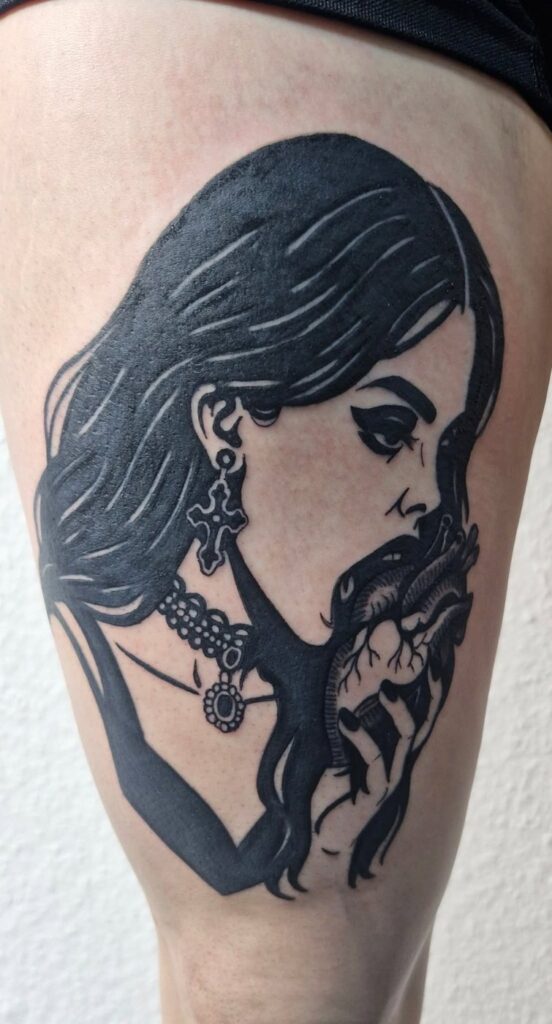 Tattoo von Rummel Art Verden – Realistic Frauenportrait – Oberschenkel