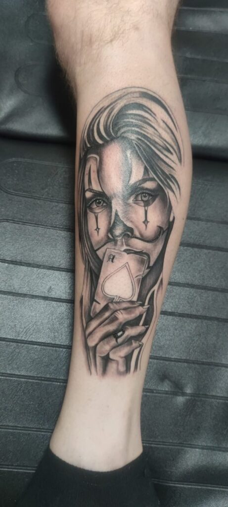 Tattoo von Rummel Art Verden – Realistic Jesus-Portrait – Bein
